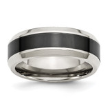 Chisel Stainless Steel Base with Polished Black Ceramic Center Beveled Wedding Band, 7.5 mm, Half Round
