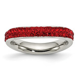 Stainless Steel 4 mm Polished Red Crystal Ring