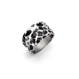 Stainless Steel Polished Black and White Textured Ring, 12 mm