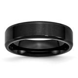 Chisel Stainless Steel Polished Brushed Center Black Ion-Plated 6 mm Beveled Edge Wedding Band, Flat