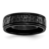 Chisel Stainless Steel Polished and Hammered Black Ion-Plated 7 mm Wedding Band, Flat