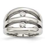 Chisel Stainless Steel Polished Cubic Zirconia Ring - SR368