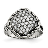 Stainless Steel Polished and Antiqued Cubic Zirconia Square Ring