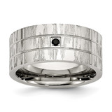 Chisel Stainless Steel Brushed and Polished with Black Cubic Zirconia 10 mm Flat Wedding Band
