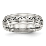 Stainless Steel with Sterling Silver Braid Inlay Brushed/Polished 6 mm Wedding Band - SR464