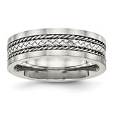 Stainless Steel with Sterling Silver Inlay Polished/Brushed Edge 7 mm Wedding Band