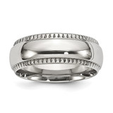 Chisel Stainless Steel Polished 8 mm Textured Edged Wedding Band, Domed