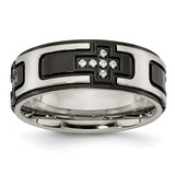 Stainless Steel Polished Black Ion-Plated with Cubic Zirconia Cross 8 mm Wedding Band