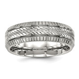 Chisel Stainless Steel Polished and Textured 7 mm Grooved Wedding Band, Half Round
