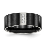 Chisel Stainless Steel Brushed Black Ion-Plated with Cubic Zirconia 8 mm Flat Ring
