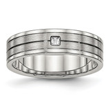 Chisel Stainless Steel Polished with Brushed Center Cubic Zirconia 6 mm Grooved Wedding Band