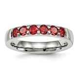 Chisel Stainless Steel Polished Red Cubic Zirconia 4 mm Wedding Band