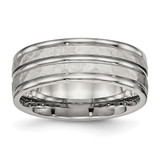 Stainless Steel Polished and Hammered 8 mm Grooved Wedding Band