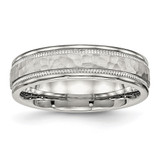 Chisel Stainless Steel Polished and Hammered 6 mm Grooved Wedding Band, Half Round