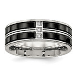 Stainless Steel Polished Black Ion-Plated with Cubic Zirconia 8 mm Wedding Band