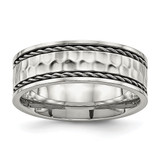 Chisel Stainless Steel Polished and Hammered 8 mm Comfort Fit Wedding Band, Flat