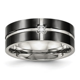 Stainless Steel Polished Black Ion-Plated Cubic Zirconia Grooved 8 mm Comfort Fit Wedding Band