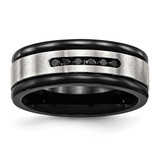 Chisel Stainless Steel Brushed and Polished Black Ion-Plated and Black Cubic Zirconia 8 mm Grooved Wedding Band