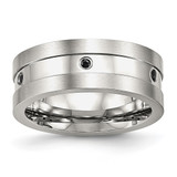Stainless Steel Brushed and Polished with Black Cubic Zirconia 8 mm Wedding Band
