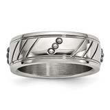 Stainless Steel Polished Beaded and Grooved 8 mm Wedding Band