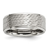 Chisel Stainless Steel Polished with Brushed and Textured Center 7 mm Wedding Band, Flat