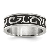 Chisel Stainless Steel Brushed Enameled Swirl Design 7 mm Wedding Band