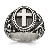 Chisel Stainless Steel Antiqued and Polished Cross Ring