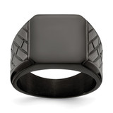 Chisel Stainless Steel Polished Black Ion-Plated Brick Design Signet Ring