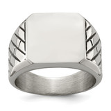 Chisel Stainless Steel Polished with Black Enamel Signet Ring, 14.5 mm Top Length, 14.5 mm Top Width, Textured