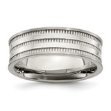 Chisel Stainless Steel Polished and Beaded 7 mm Wedding Band, Flat