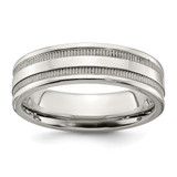 Chisel Stainless Steel Polished 6 mm Grooved and Beaded Wedding Band, Flat