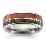 Chisel Stainless Steel Polished with Wood Inlay Arrow 8 mm Wedding Band, Half Round