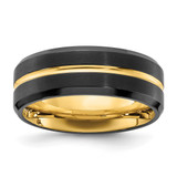 Chisel Stainless Steel Brushed and Polished Black and Yellow Ion-Plated 8 mm Wedding Band, Domed