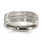 Chisel Stainless Steel Brushed with Cubic Zirconia 8.00 mm Band Ring