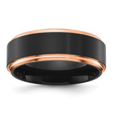 Chisel Stainless Steel Polished with Brushed Center Black and Rose Ion-Plated 8 mm Wedding Band, Flat