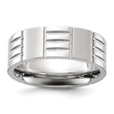 Chisel Stainless Steel Polished and Grooved 8 mm Wedding Band, Flat