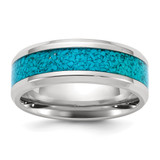 Chisel Stainless Steel Polished with Turquoise Inlay 8 mm Wedding Band