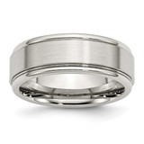 Chisel Stainless Steel Polished with Brushed Center 8 mm Ridged Edge Wedding Band, Flat