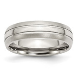 Chisel Stainless Steel Polished with Brushed Edge 6 mm Grooved Wedding Band, Half Round