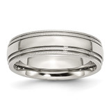 Chisel Stainless Steel Polished 6 mm Grooved and Beaded Wedding Band, Half Round, Standard