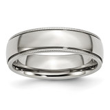 Chisel Stainless Steel Polished 6 mm Grooved and Beaded Wedding Band, Half Round, Comfort