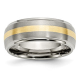 Chisel Titanium Brushed Center with 14K Gold Inlay 8 mm Ridged Edge Wedding Band, Domed