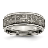 Chisel Titanium Brushed and Polished Laser Design 8 mm Ridged Edge Wedding Band