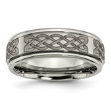 Chisel Titanium Brushed and Polished Celtic Laser Design 8 mm Ridged Edge Wedding Band - TB11F