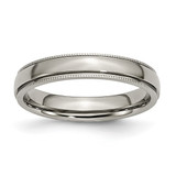 Chisel Titanium Polished 4 mm Grooved and Beaded Edge Wedding Band, Half Round