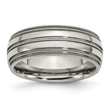 Titanium Grooved and Beaded Edge 8 mm Polished Wedding Band