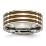 Chisel Titanium Polished Brown Enamel Striped 8 mm Flat Wedding Band