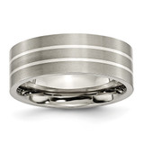 Titanium Brushed with Sterling Silver Inlay 8 mm Flat Wedding Band, 8 mm Wide