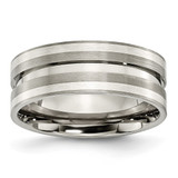 Titanium Brushed with Sterling Silver Inlay 8 mm Grooved Wedding Band, 8 mm Wide