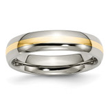 Chisel Titanium Polished with 14K Gold Inlay 5 mm Wedding Band, Half Round